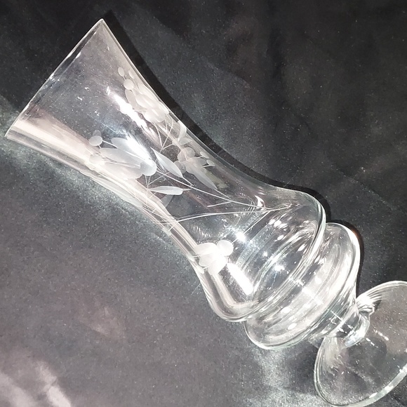 Vintage Floral Etched Flower Vase Double Round Bottom Unique Design - Picture 2 of 7